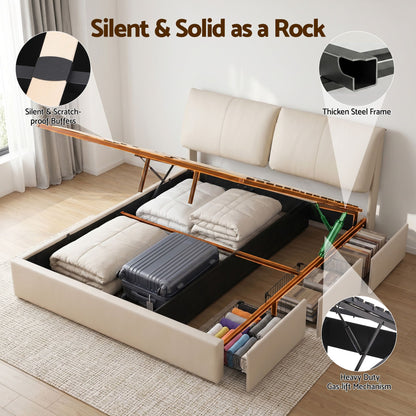 Artiss King Bed Frame Gas Lift Storage 3 Drawers Adjustable Headboard Platform Base