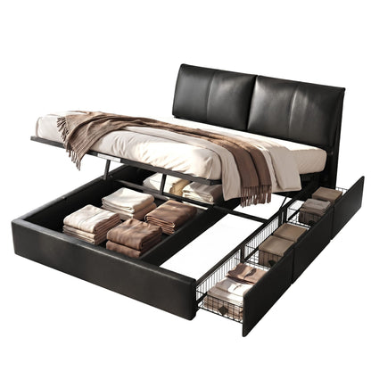 Artiss King Bed Frame Gas Lift Storage 3 Drawers Adjustable Headboard Platform Bed Black