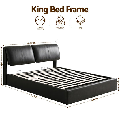 Artiss King Bed Frame Gas Lift Storage 3 Drawers Adjustable Headboard Platform Bed Black