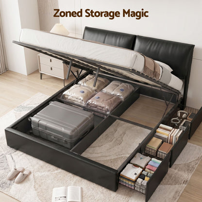 Artiss King Bed Frame Gas Lift Storage 3 Drawers Adjustable Headboard Platform Bed Black