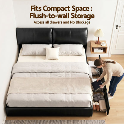 Artiss King Bed Frame Gas Lift Storage 3 Drawers Adjustable Headboard Platform Bed Black