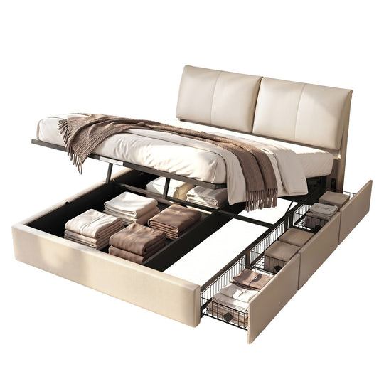 Artiss Queen Bed Frame Gas Lift Storage 3 Drawers Adjustable Headboard Platform Base