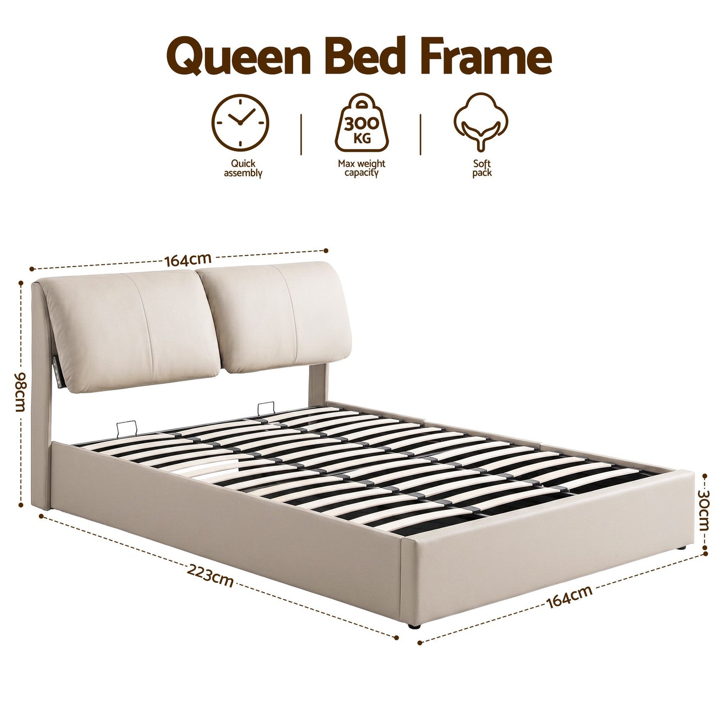 Artiss Queen Bed Frame Gas Lift Storage 3 Drawers Adjustable Headboard Platform Base