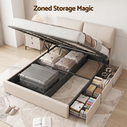 Artiss Queen Bed Frame Gas Lift Storage 3 Drawers Adjustable Headboard Platform Base