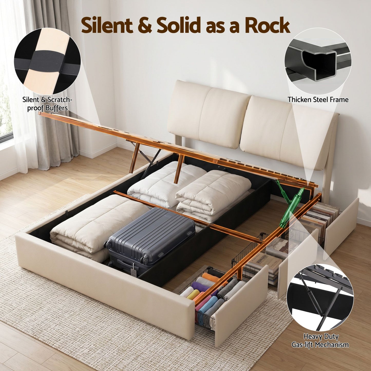 Artiss Queen Bed Frame Gas Lift Storage 3 Drawers Adjustable Headboard Platform Base