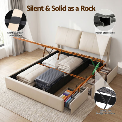 Artiss Queen Bed Frame Gas Lift Storage 3 Drawers Adjustable Headboard Platform Base