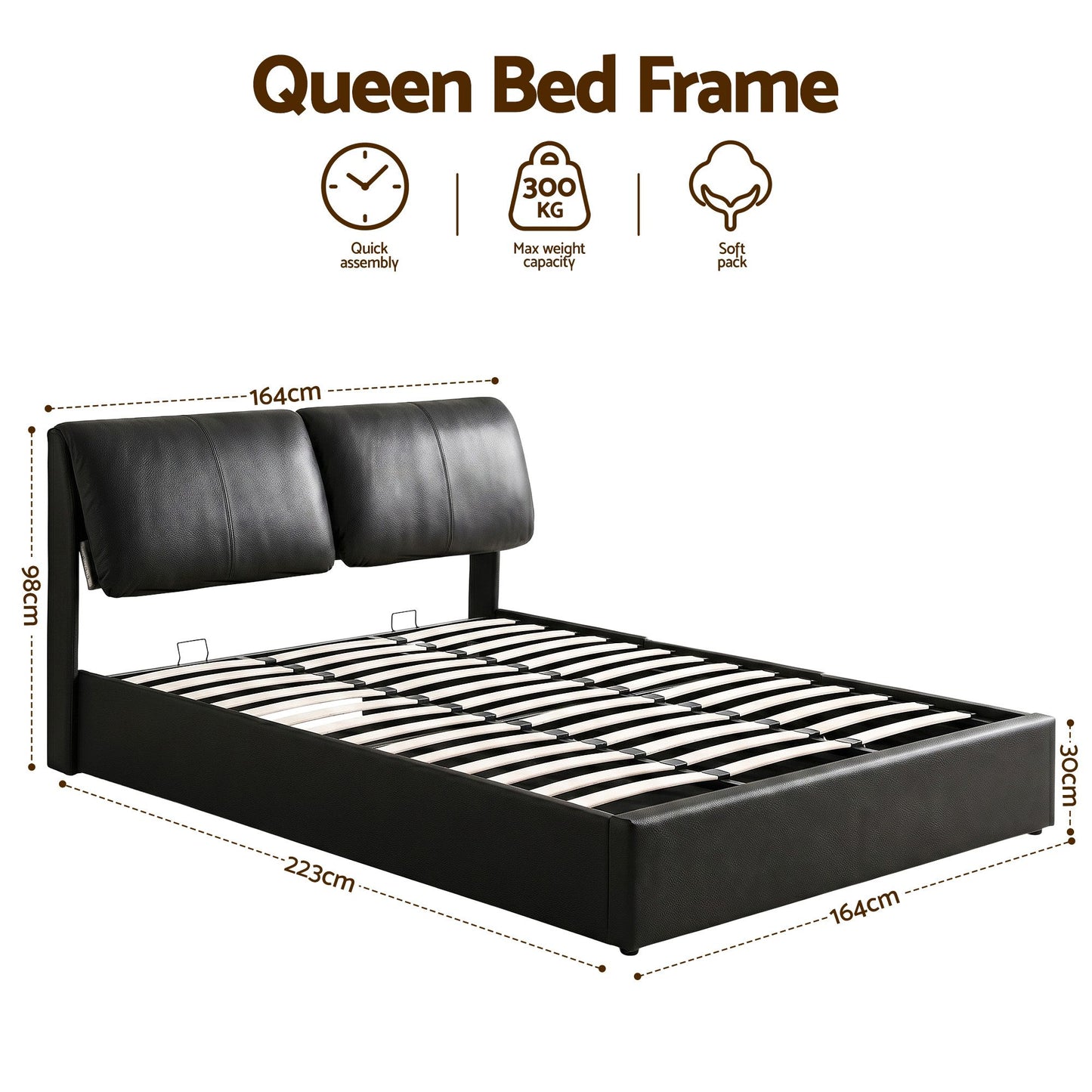 Artiss Queen Bed Frame Gas Lift Storage 3 Drawers Adjustable Headboard Platform Bed Black