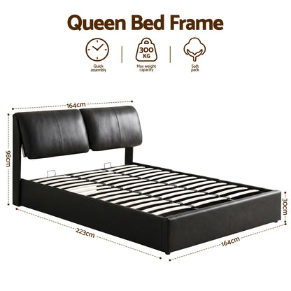 Artiss Queen Bed Frame Gas Lift Storage 3 Drawers Adjustable Headboard Platform Bed Black