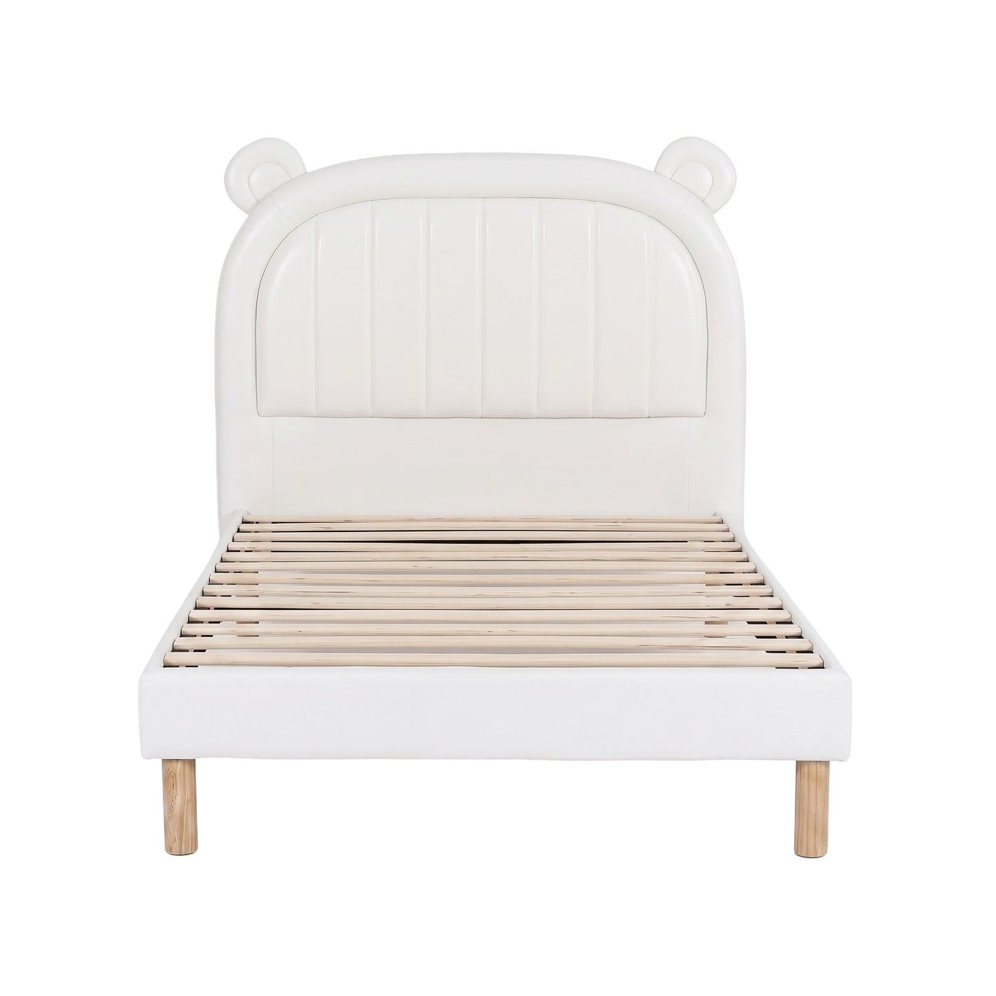 Artiss Kids King Single Bed Frame Bear Ears Headboard Upholstered Leather Platform Bed for Child