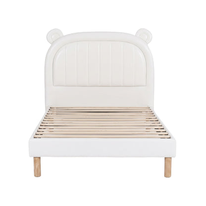 Artiss Kids King Single Bed Frame Bear Ears Headboard Upholstered Leather Platform Bed for Child