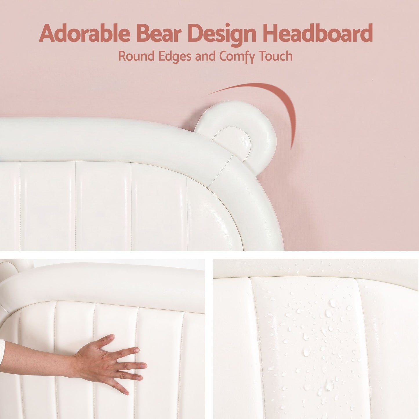 Artiss Kids King Single Bed Frame Bear Ears Headboard Upholstered Leather Platform Bed for Child