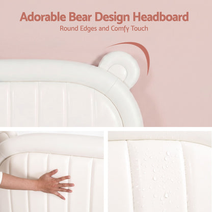 Artiss Kids King Single Bed Frame Bear Ears Headboard Upholstered Leather Platform Bed for Child