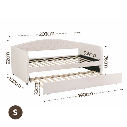 Artiss Single Daybed Velvet Trundle Bed Frame Tufted Guest Bed