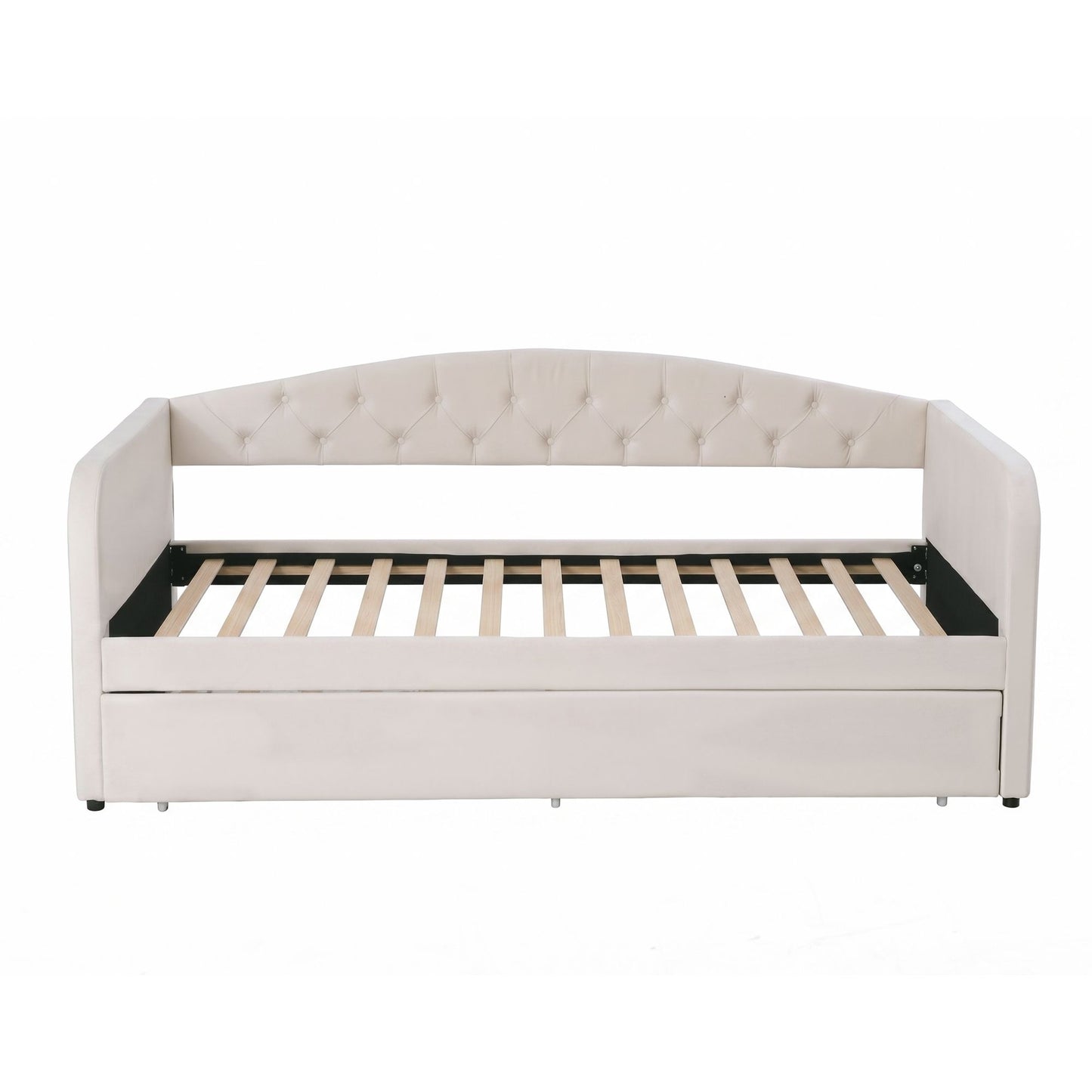 Artiss Single Daybed Velvet Trundle Bed Frame Tufted Guest Bed