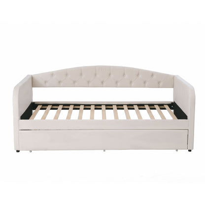 Artiss Single Daybed Velvet Trundle Bed Frame Tufted Guest Bed