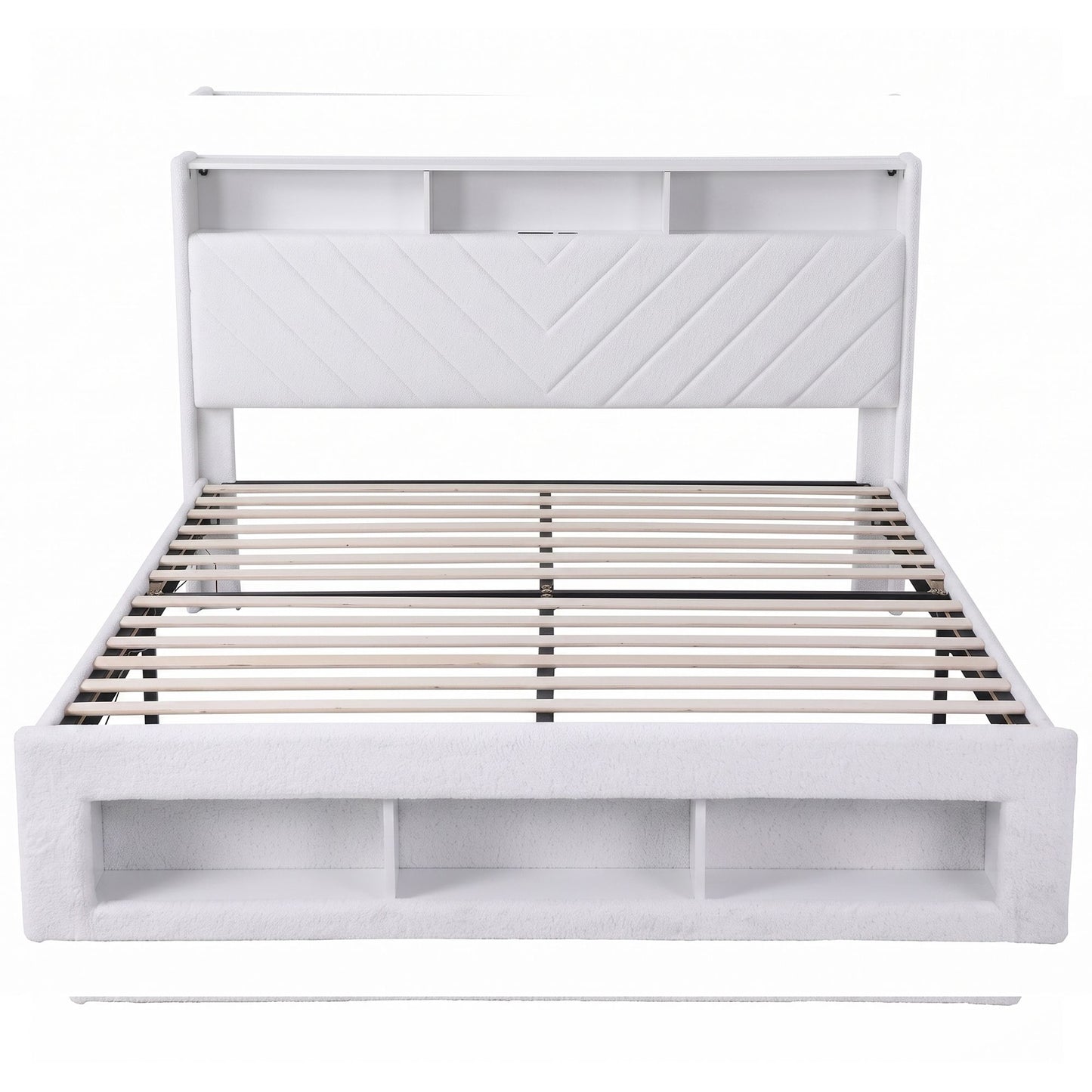 Artiss King Bed Frame with Storage, Charging Station & LED, White