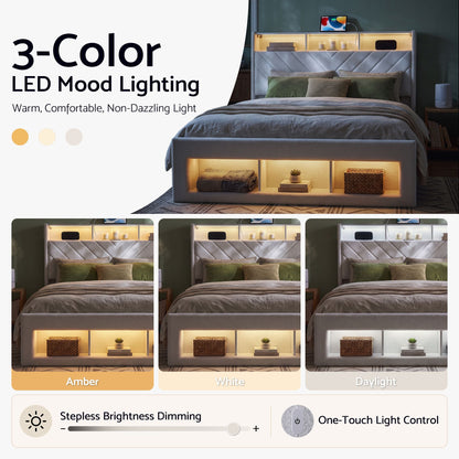 Artiss King Bed Frame with Storage, Charging Station & LED, White