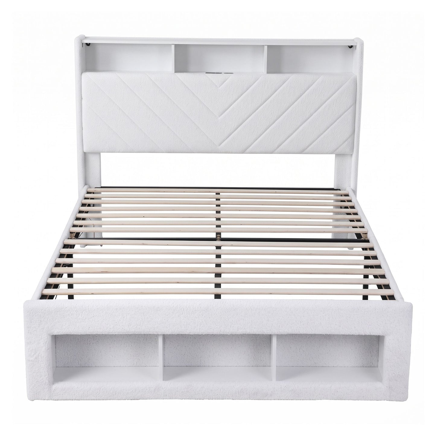 Artiss Queen Bed Frame with Storage Charging Station & LED White
