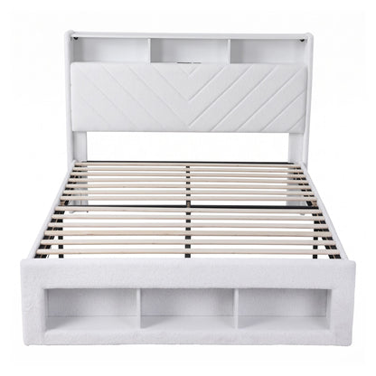 Artiss Queen Bed Frame with Storage Charging Station & LED White