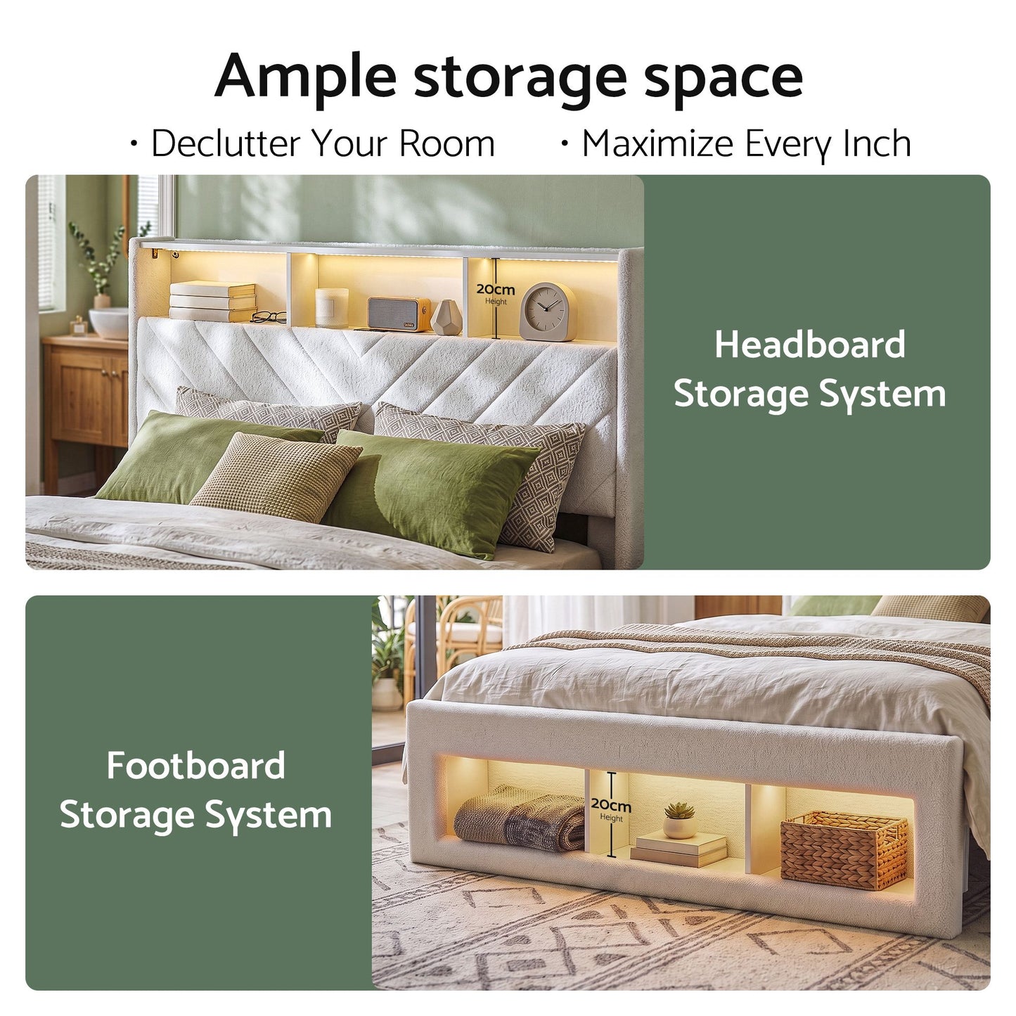 Artiss Queen Bed Frame with Storage Charging Station & LED White
