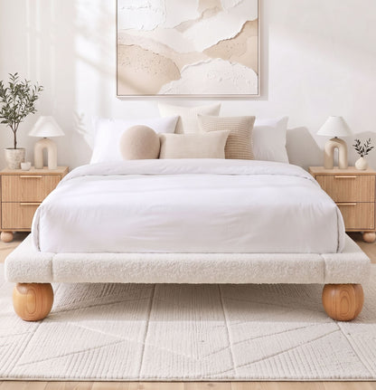 Artiss Queen Bed Frame and 2 Bedside Table Set, Boucle Upholstery Platform Bed