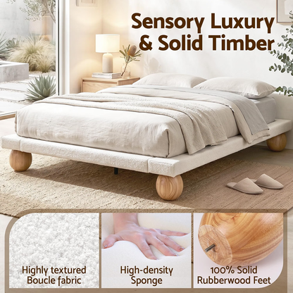 Artiss Queen Bed Frame and 2 Chest of Drawers Set, Boucle Upholstery Platform Bed