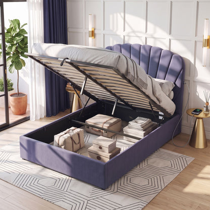 Artiss Double Bed Frame with Lift Up Storage and USB Ports Grey