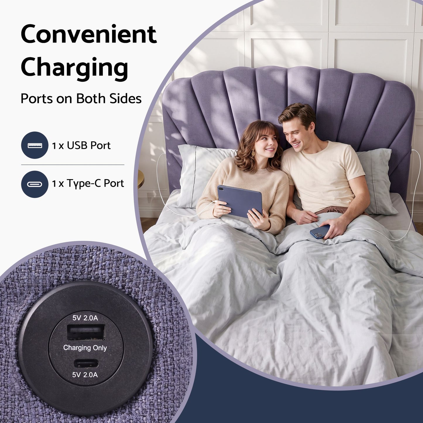 Artiss King Bed Frame with Lift Up Storage and USB Ports Grey