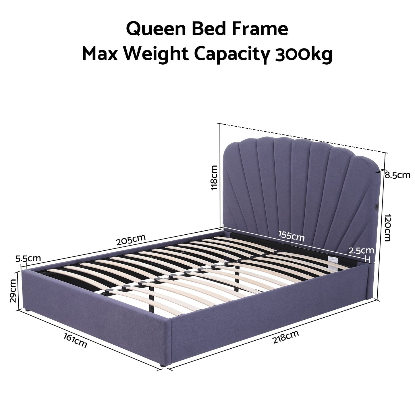 Artiss Queen Bed Frame with Lift Up Storage and USB Ports Grey