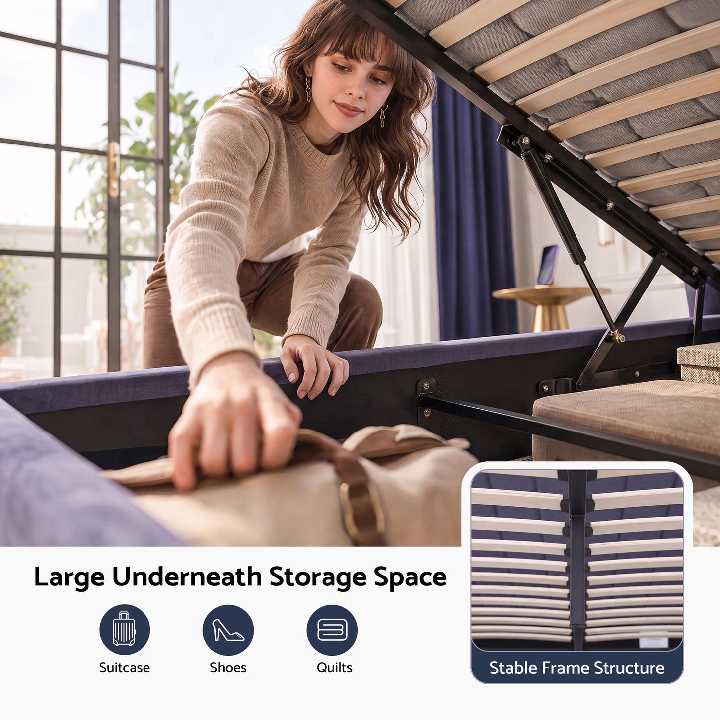 Artiss Queen Bed Frame with Lift Up Storage and USB Ports Grey