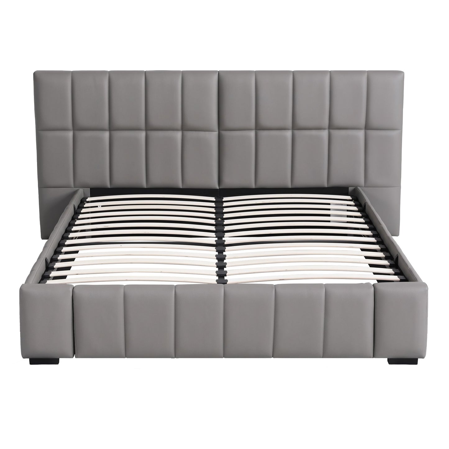 Artiss Double Size Upholstered Gas Lift Bed Frame with Foldable Bench PVC Leather Platform Bed with Storage