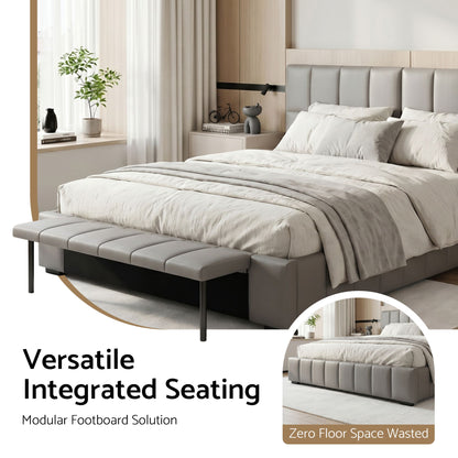 Artiss Double Size Upholstered Gas Lift Bed Frame with Foldable Bench PVC Leather Platform Bed with Storage