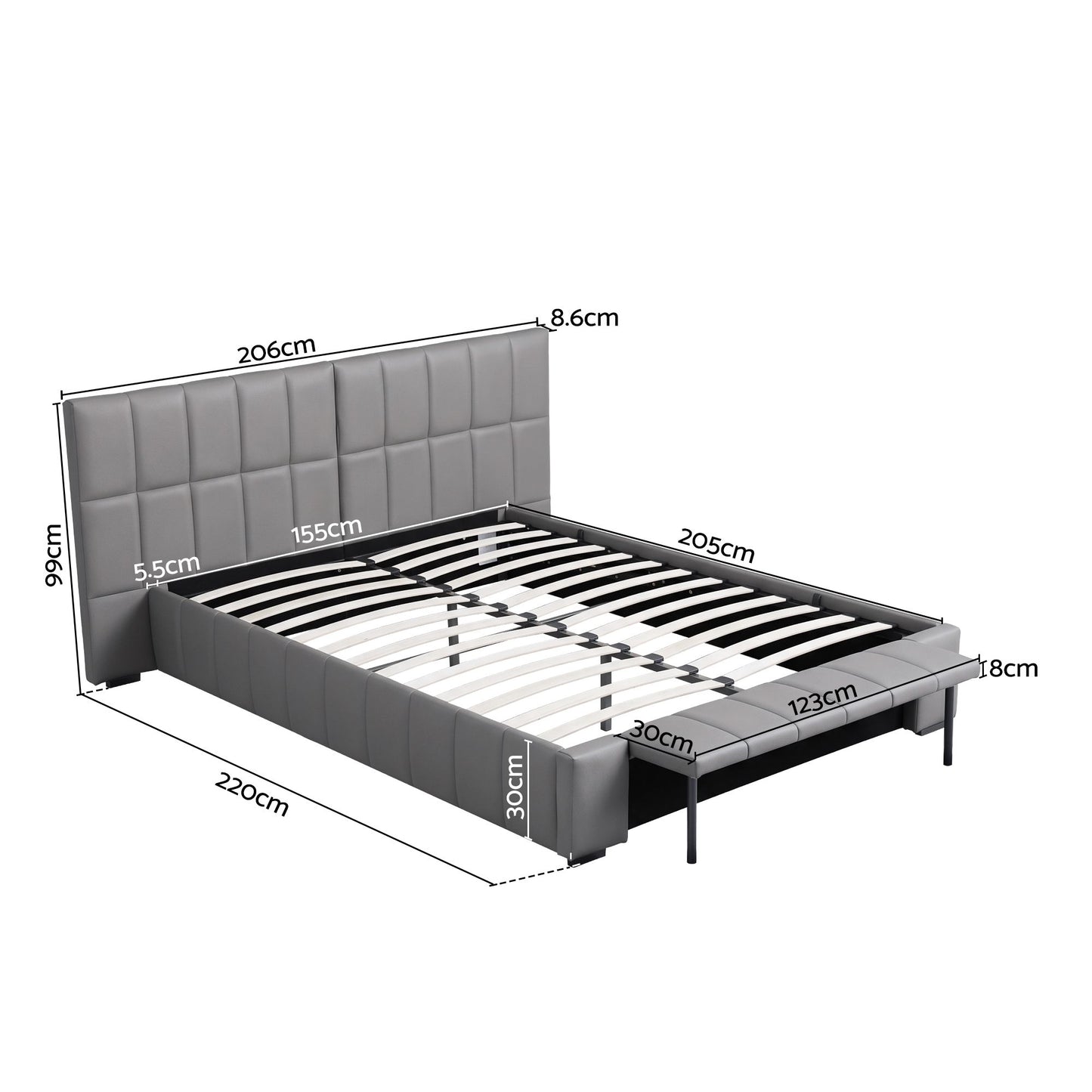 Artiss Queen Size Upholstered Gas Lift Bed Frame with Foldable Bench PVC Leather Platform Bed with Storage