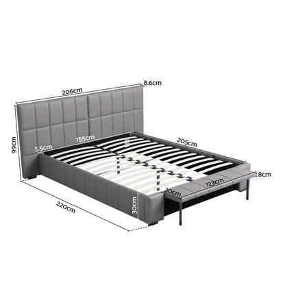 Artiss Queen Size Upholstered Gas Lift Bed Frame with Foldable Bench PVC Leather Platform Bed with Storage