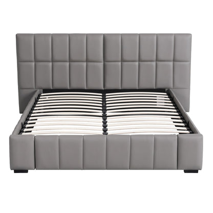 Artiss Queen Size Upholstered Gas Lift Bed Frame with Foldable Bench PVC Leather Platform Bed with Storage