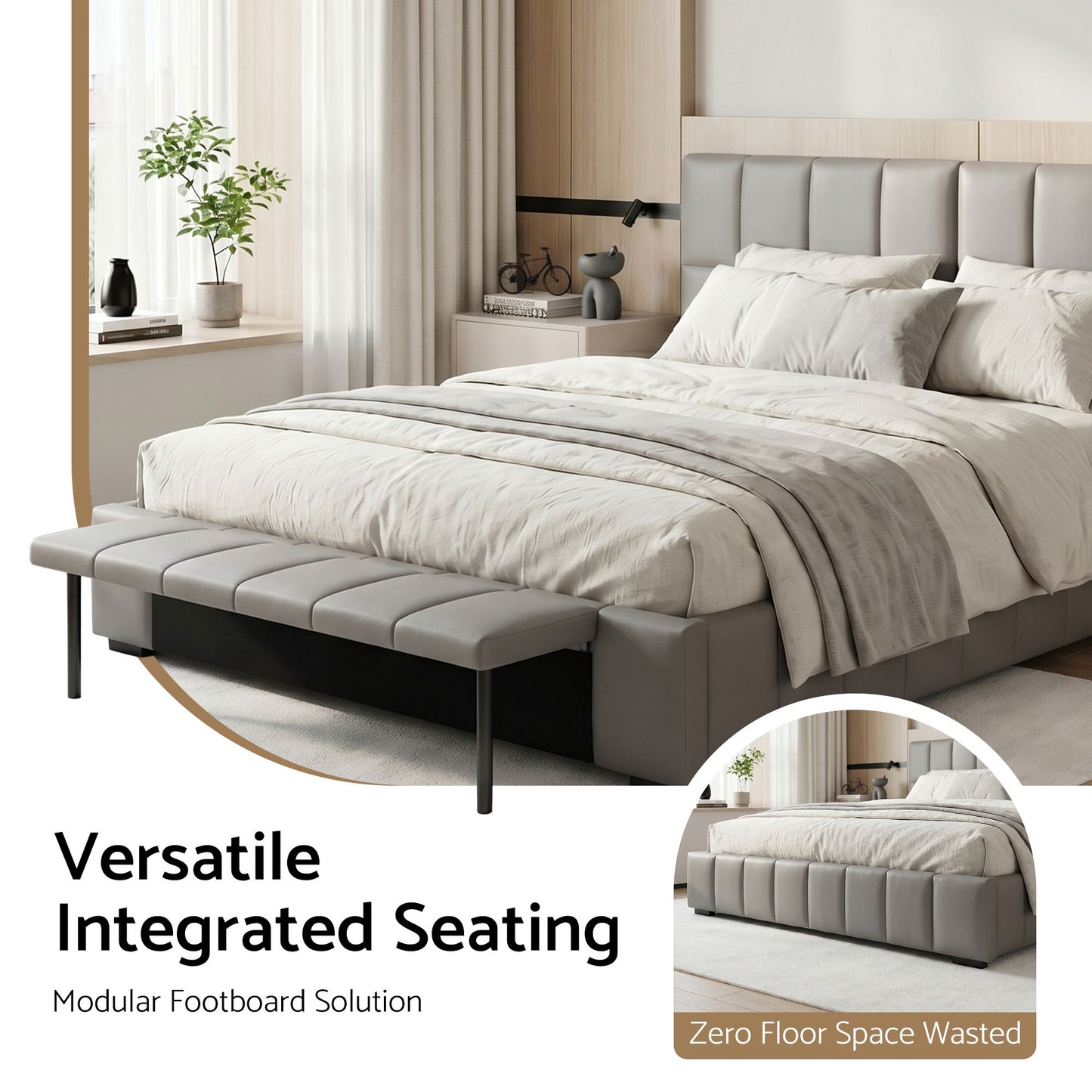 Artiss Queen Size Upholstered Gas Lift Bed Frame with Foldable Bench PVC Leather Platform Bed with Storage