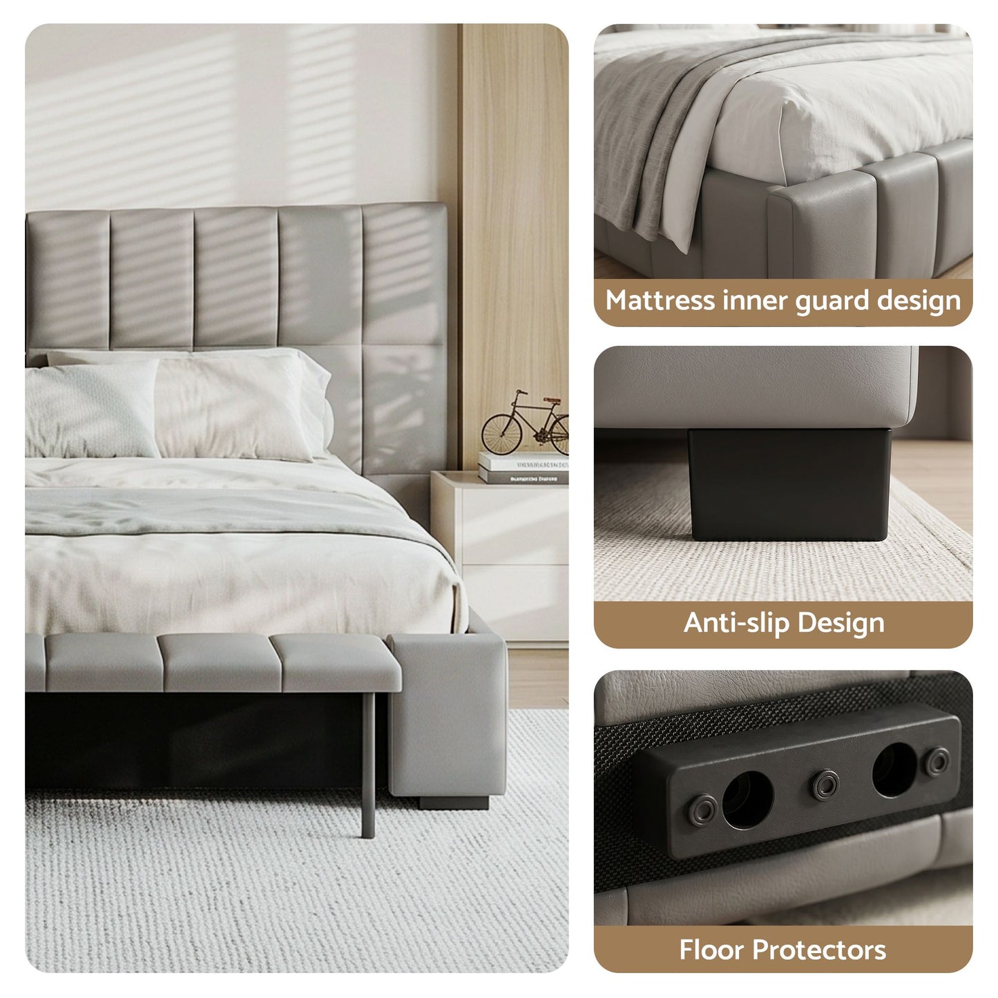 Artiss Queen Size Upholstered Gas Lift Bed Frame with Foldable Bench PVC Leather Platform Bed with Storage