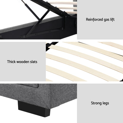 Artiss Bed Frame King Single Size Gas Lift Storage Mattress Base Wooden Grey