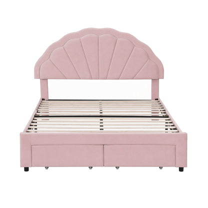Artiss Double Bed Frame with 2 Storage Drawers Upholstered Velvet Platform Bed LED Headboard Pink