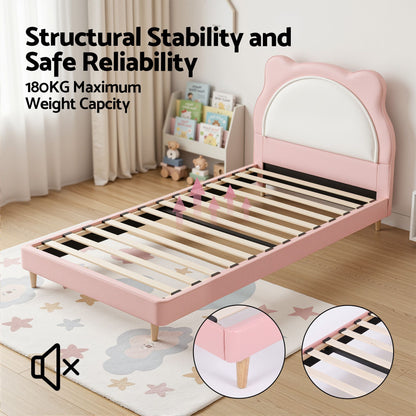 Artiss King Single Pink Kids Bed Frame for Girls Bedroom Cute Animal Upholstered