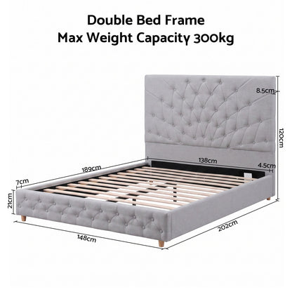 Artiss Double Bed Frame with Tufted Headboard and Plywood Slats Grey