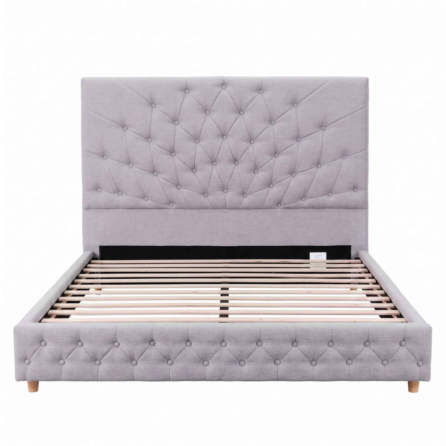 Artiss Double Bed Frame with Tufted Headboard and Plywood Slats Grey