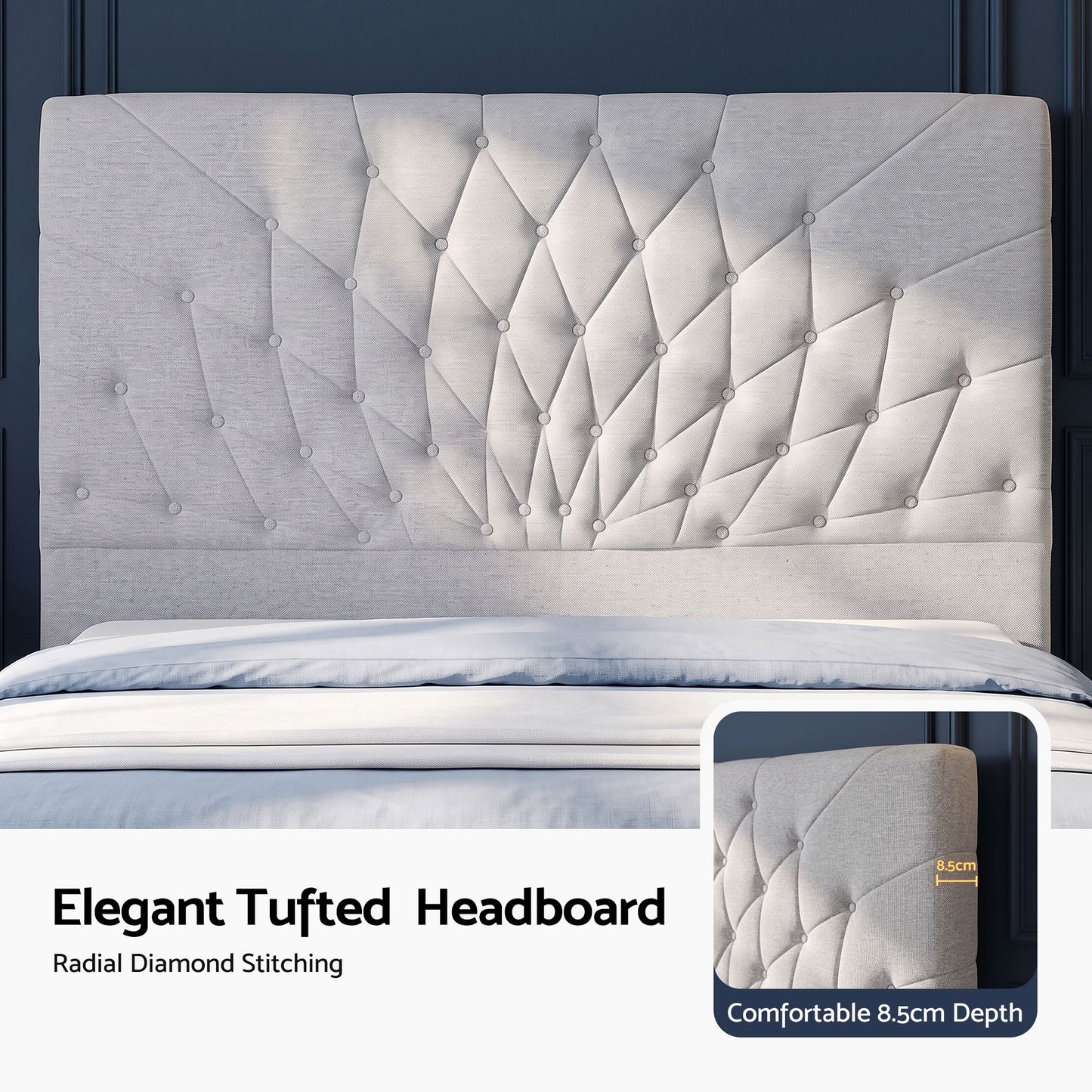 Artiss Double Bed Frame with Tufted Headboard and Plywood Slats Grey
