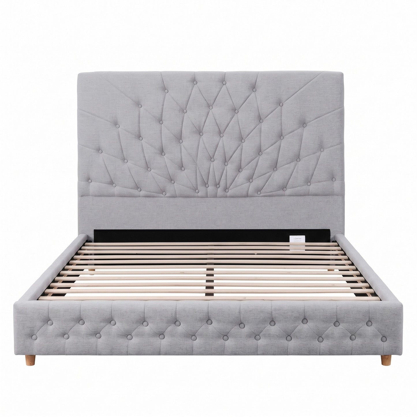 Artiss Queen Bed Frame with Tufted Headboard and Plywood Slats Grey