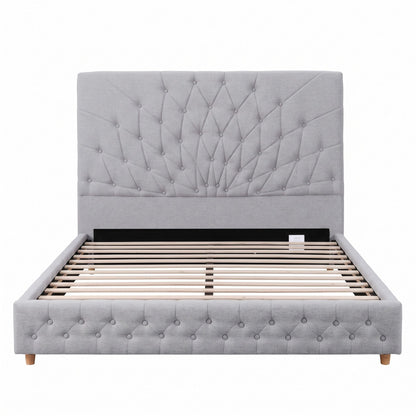 Artiss Queen Bed Frame with Tufted Headboard and Plywood Slats Grey