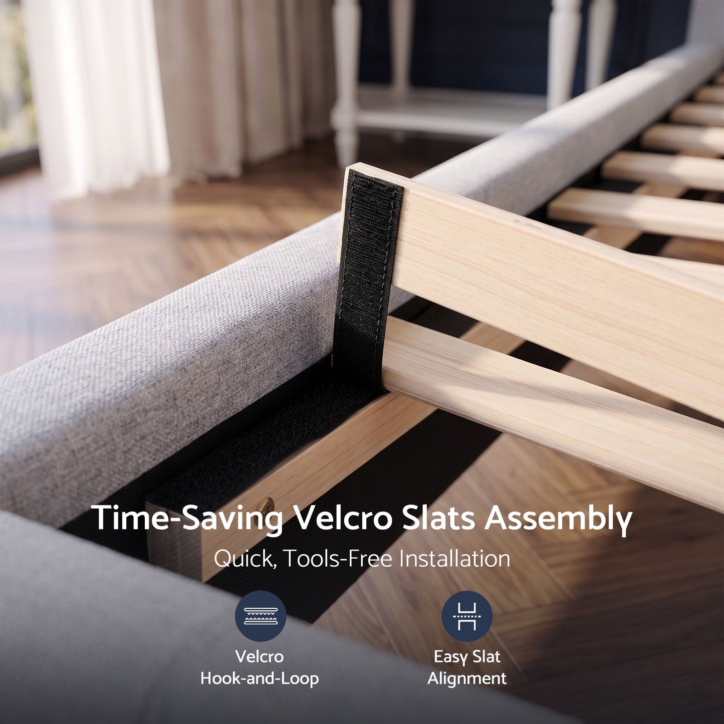 Artiss Queen Bed Frame with Tufted Headboard and Plywood Slats Grey