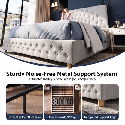 Artiss Queen Bed Frame with Tufted Headboard and Plywood Slats Grey