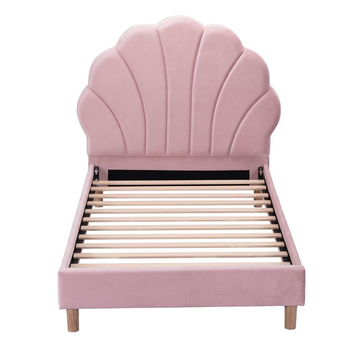 Artiss Single Bed Frame Scallop Upholstered Headboard Pink Velvet Platform Base Support up to 180kg