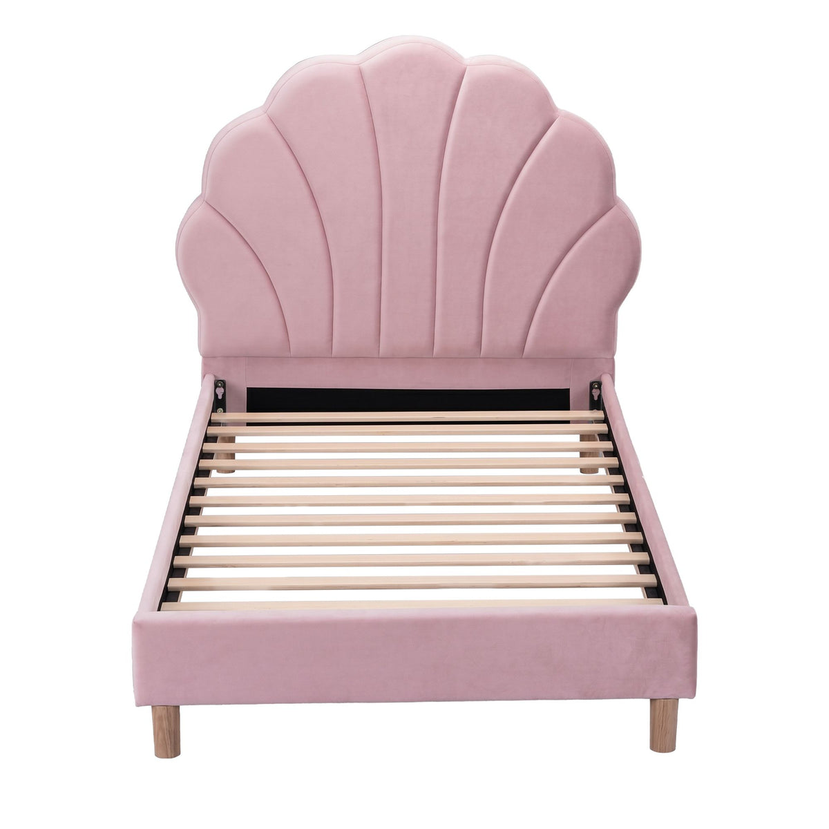 Artiss Single Bed Frame Scallop Upholstered Headboard Pink Velvet Platform Base Support up to 180kg