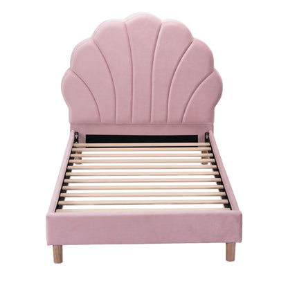 Artiss Single Bed Frame Scallop Upholstered Headboard Pink Velvet Platform Base Support up to 180kg
